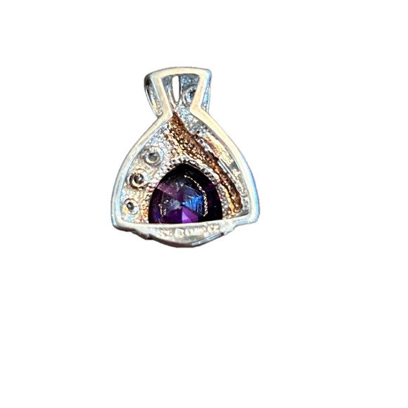 14K Over Sterling Silver Amethyst with CZ Pendant - Picture 2 of 5